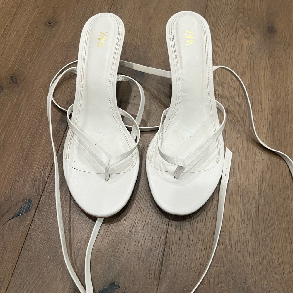 Zara White-Strap Lace-Up Sandals